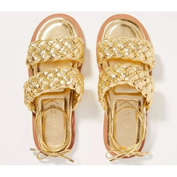 Anthropologie x Vicenza Metallic Braided Gold Sandals NWT SZ 9 - Picture 2 of 14